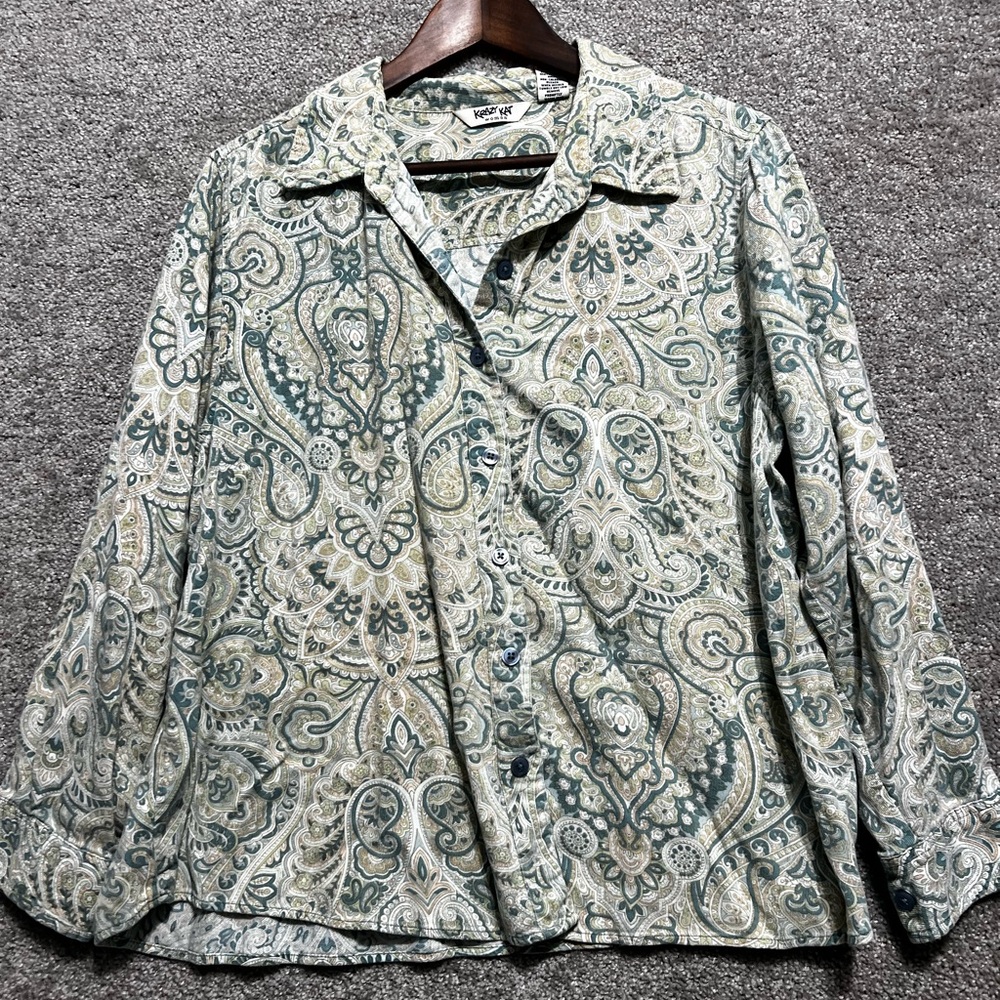 Krazy Kat Woman’s Cotton Corduroy Button Up Long Sleeve Paisley Top Size 1X